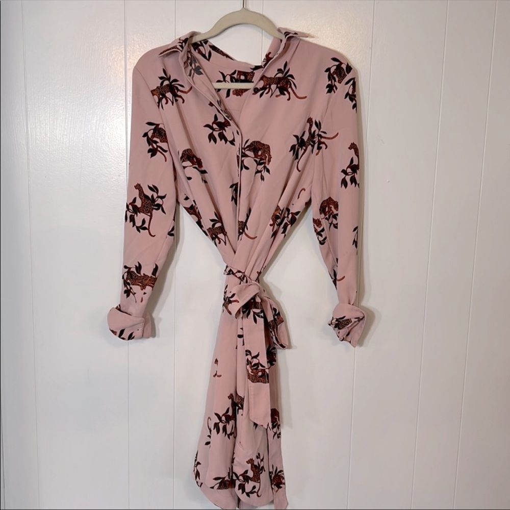 Ann Taylor leopard pink print collar dress L
